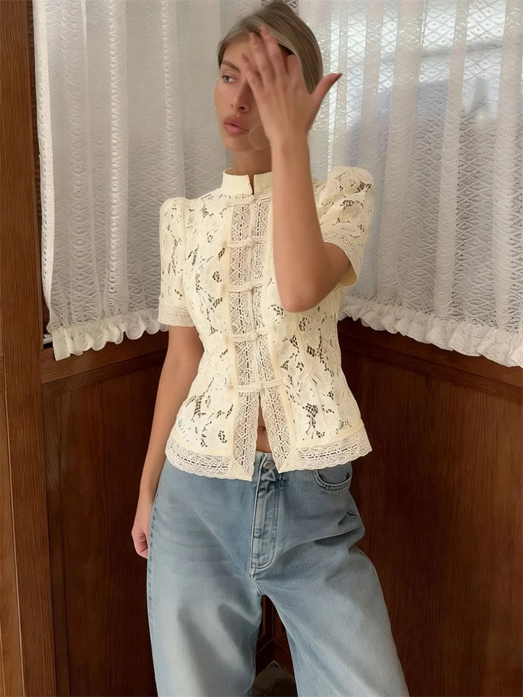 Modern Hollow-Out Lace Fashion Blouse