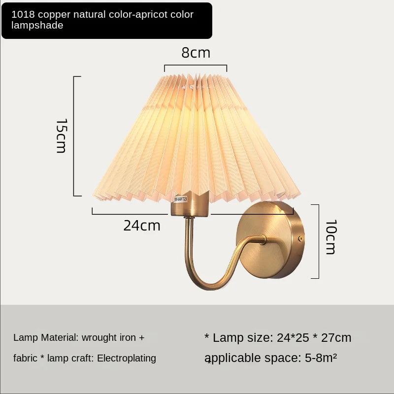 Nordic Retro Creative Wall Lamp Fan Shaped Pleated Design Suitable For Living Room Bedroom Bedside Indoor Home Decor Lighting