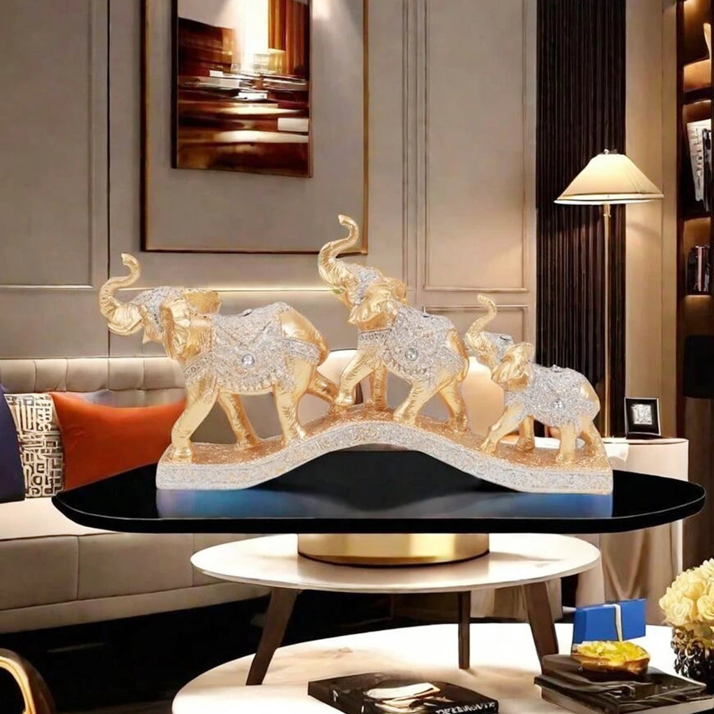 Golden Harmony Elephant Trio Sculpture