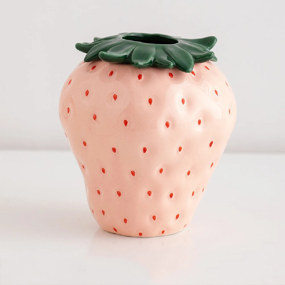 Strawberry Bloom Ceramic Vase