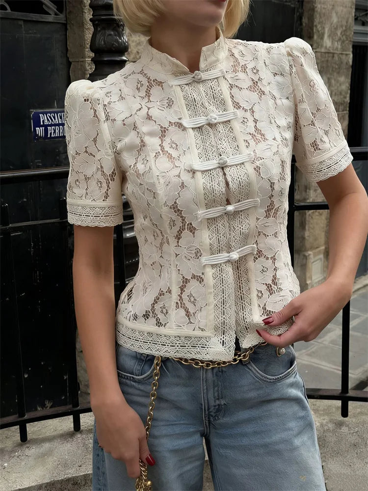 Modern Hollow-Out Lace Fashion Blouse