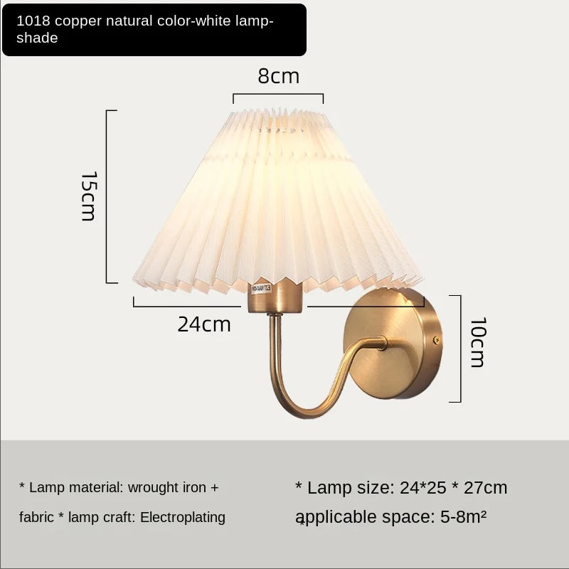 Nordic Retro Creative Wall Lamp Fan Shaped Pleated Design Suitable For Living Room Bedroom Bedside Indoor Home Decor Lighting