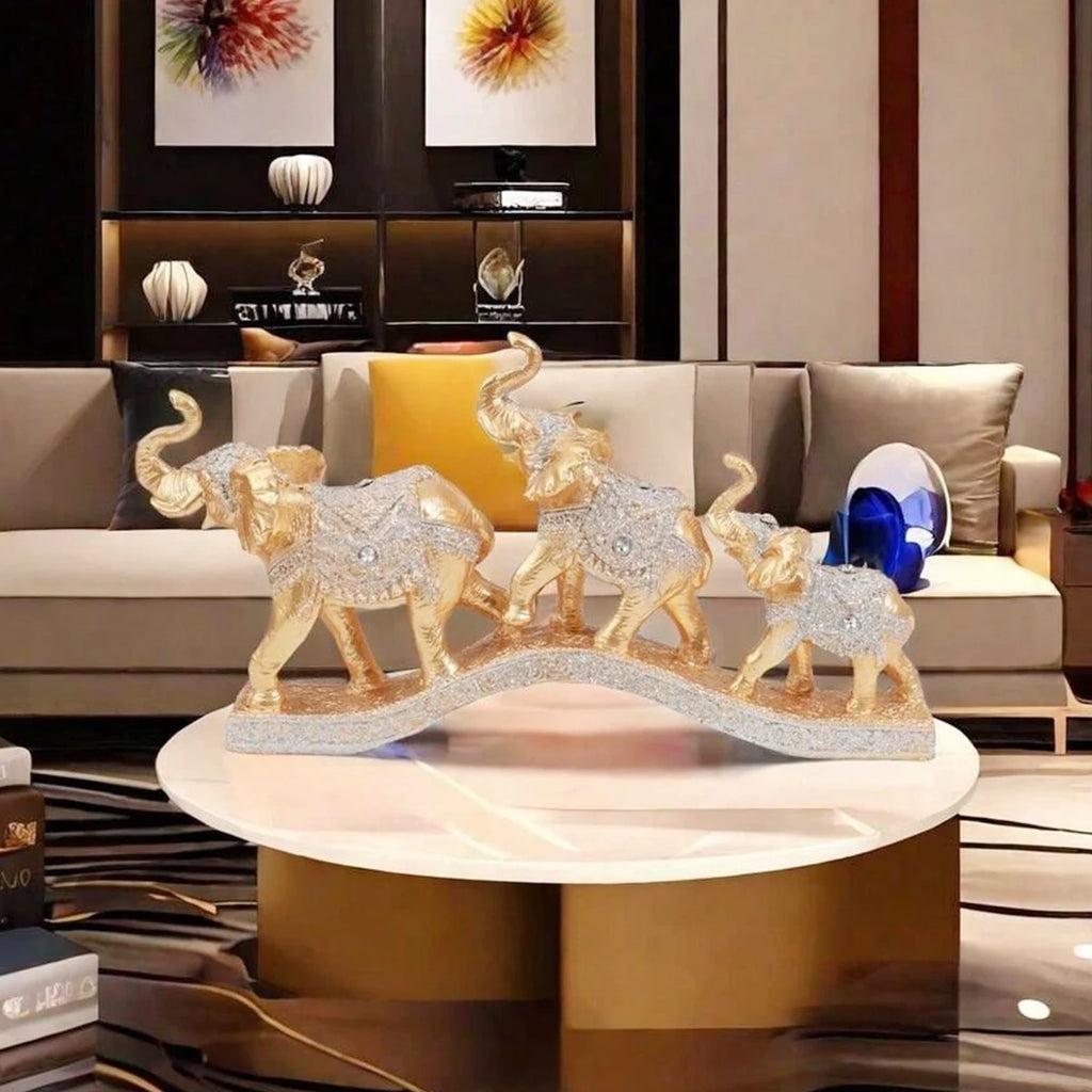 Golden Harmony Elephant Trio Sculpture