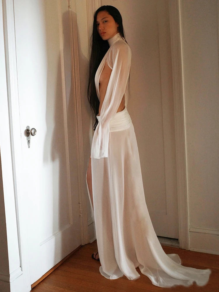 Kliou Sexy Split-Hem Two Piece Maxi Skirt Set