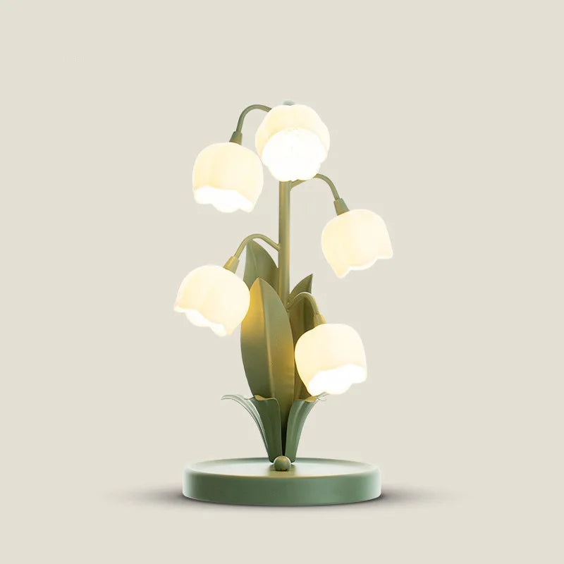 US Plug , Vintage floral table lamp , 5 lily nightstand lamp in 3 color patterns with G4 Led bulbs for bedrooms, living rooms