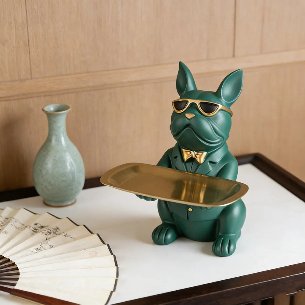 Artisan Bulldog Storage Tray Sculpture