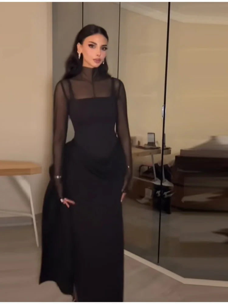 Noir Mesh Elegance Gown