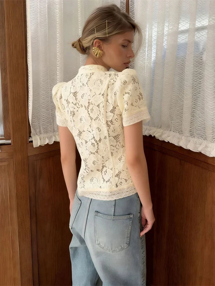 Modern Hollow-Out Lace Fashion Blouse