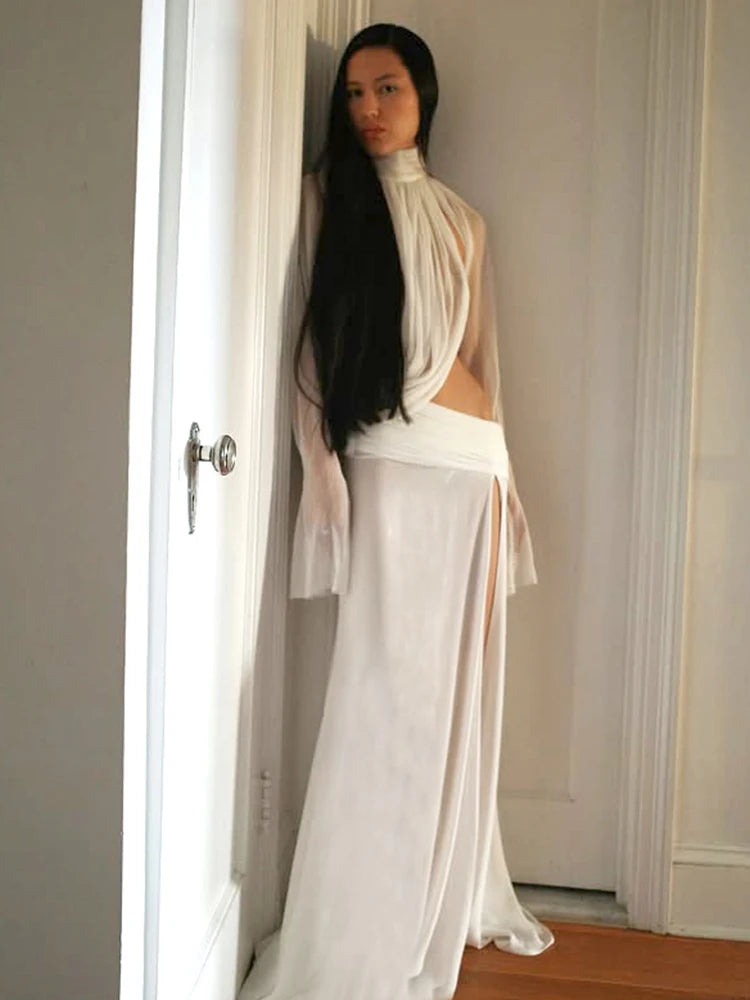 Kliou Sexy Split-Hem Two Piece Maxi Skirt Set