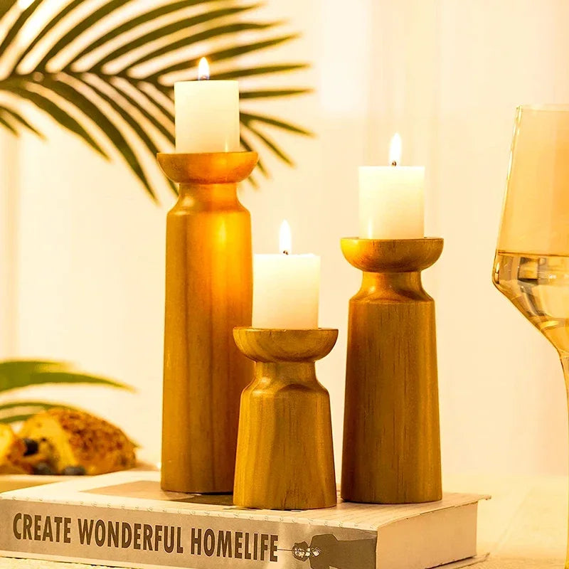 Nordic Glow Wooden Candle Trio Set