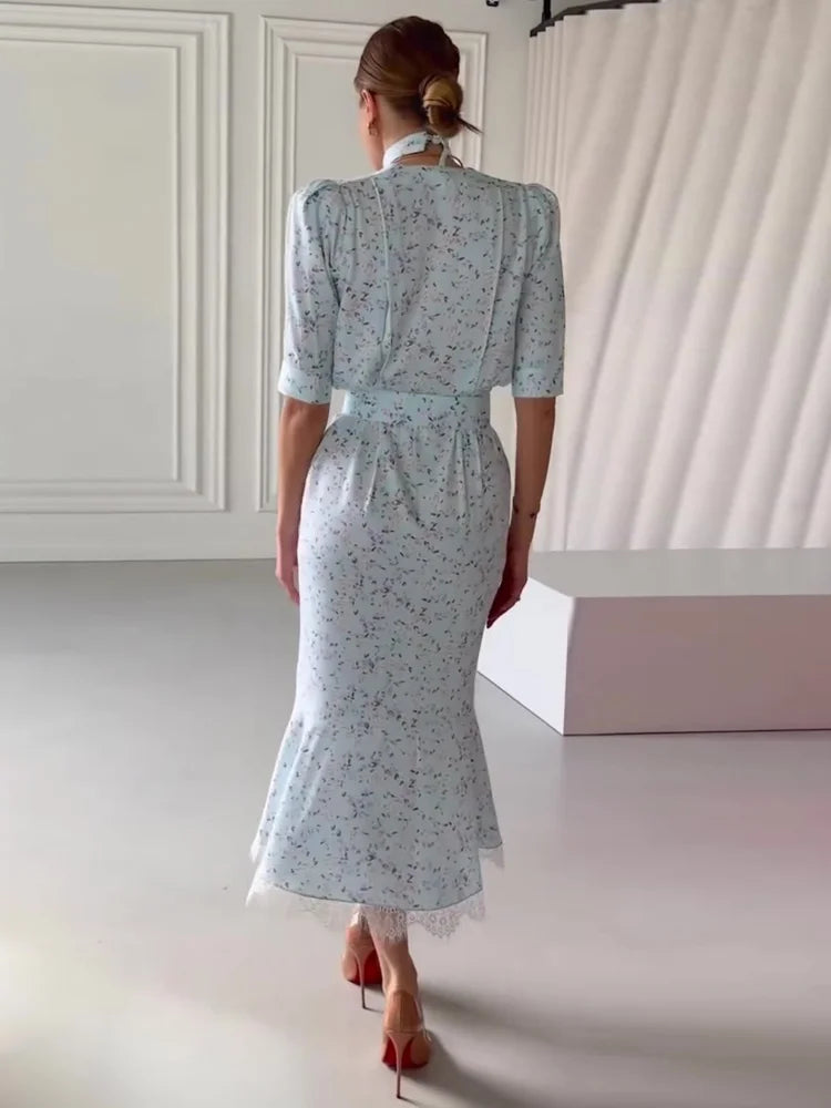 Elegant Lace-Trim Deep V Maxi Dress