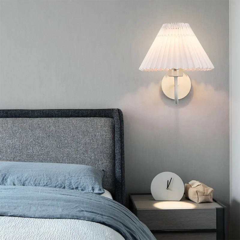 Nordic Retro Creative Wall Lamp Fan Shaped Pleated Design Suitable For Living Room Bedroom Bedside Indoor Home Decor Lighting