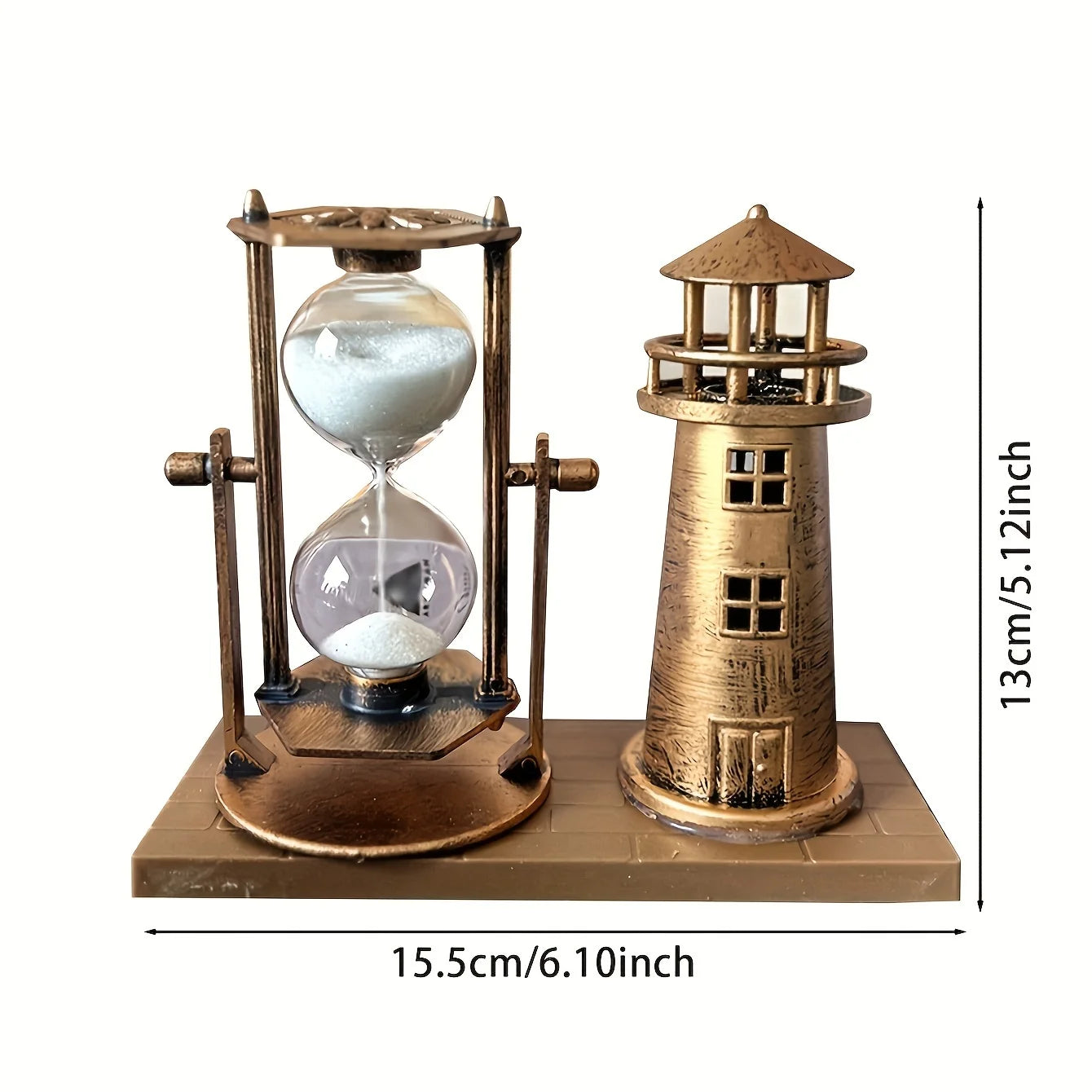Vintage Bronze Lighthouse Hourglass Ornament 3D Desktop Decor for Home & Office Creative School Season Gift Desktop Ornament