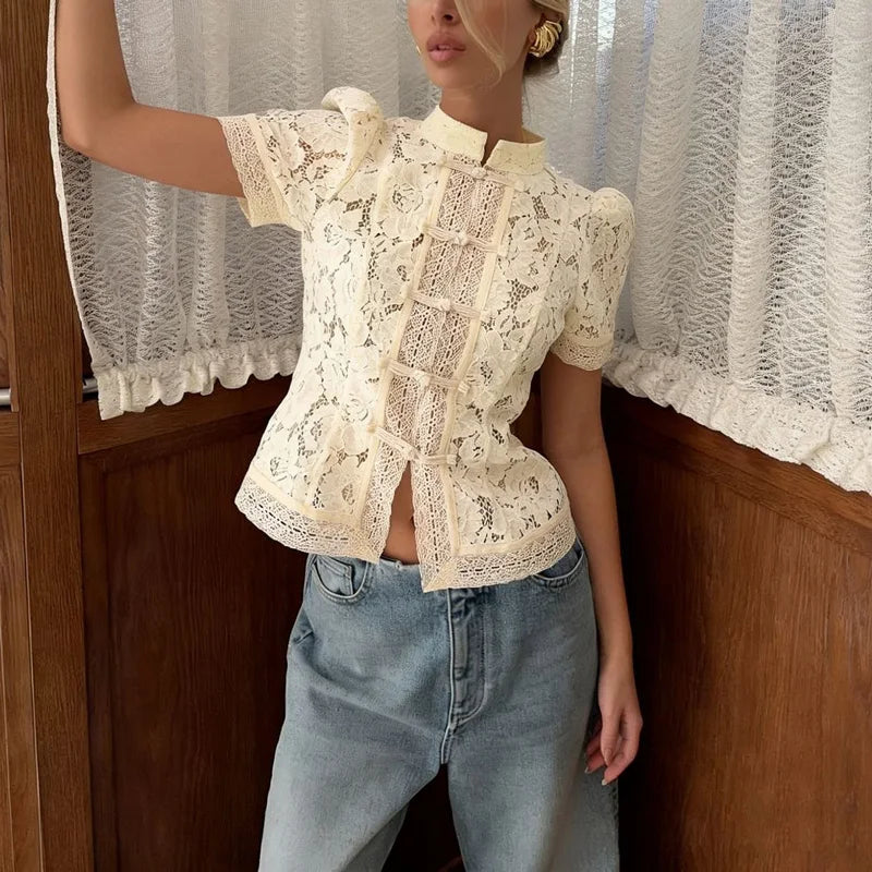 Modern Hollow-Out Lace Fashion Blouse