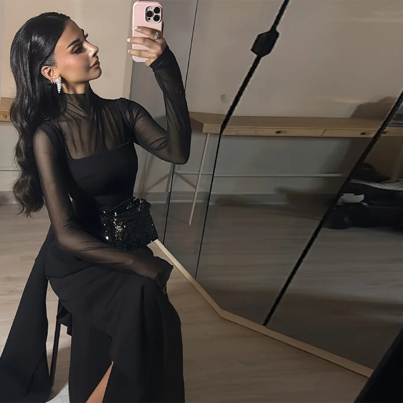 Noir Mesh Elegance Gown