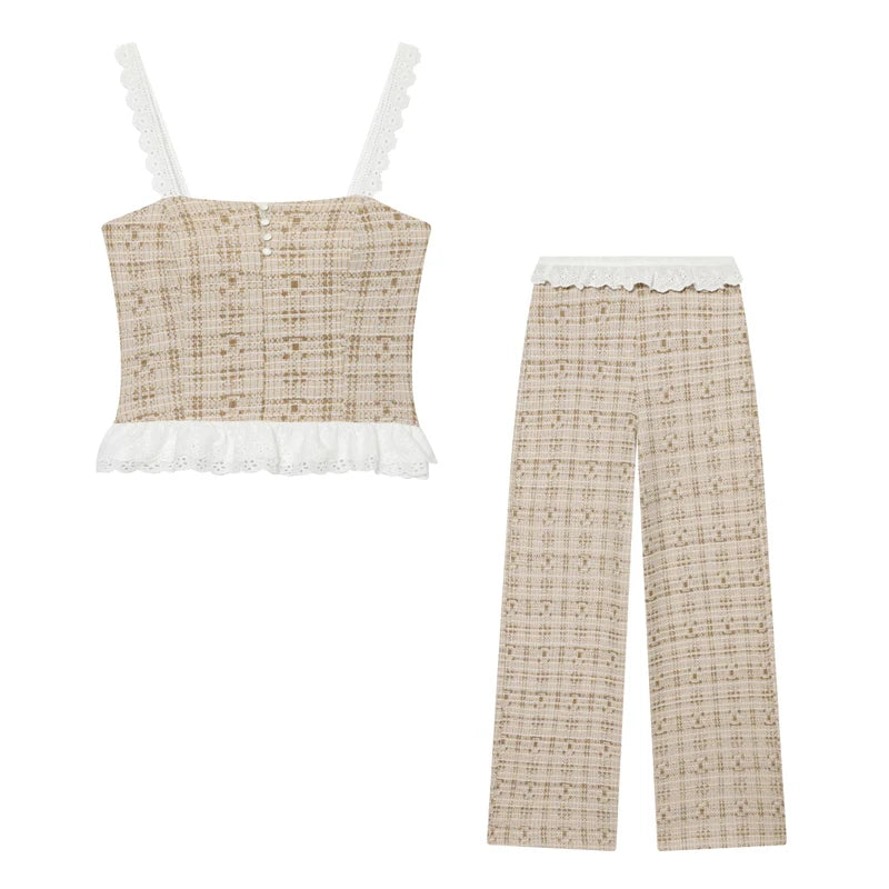 MUJER Ruffle Women's Pants Set Two Pieces Textured