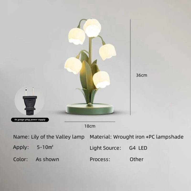 US Plug , Vintage floral table lamp , 5 lily nightstand lamp in 3 color patterns with G4 Led bulbs for bedrooms, living rooms