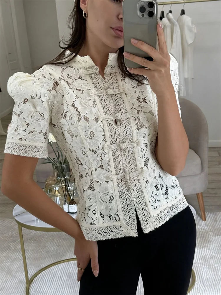Modern Hollow-Out Lace Fashion Blouse