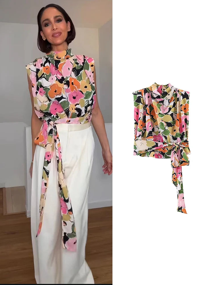 Rosalie Floral Shoulder Pad Top