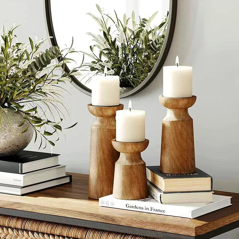 Nordic Glow Wooden Candle Trio Set