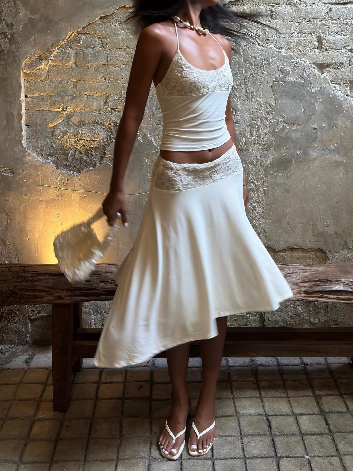 White Lace Patchwork 2 Piece Dress